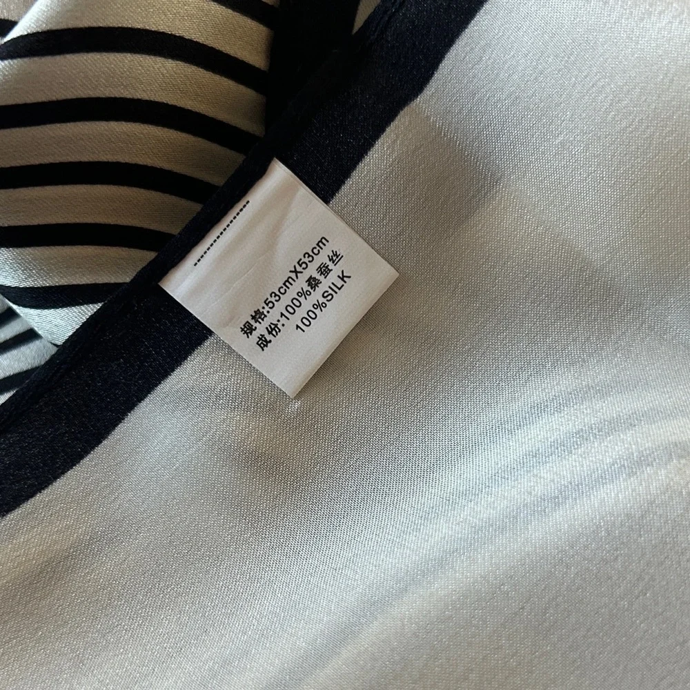Neutral Black and Cream Geometric Silk Scarf